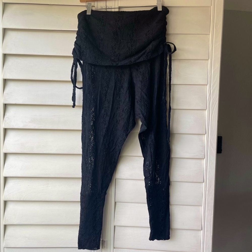 Kucoon ruched waist drawstring lace festival pants